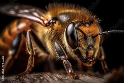 A close up view of honey bee. Created using Generative AI technology. © Viktor