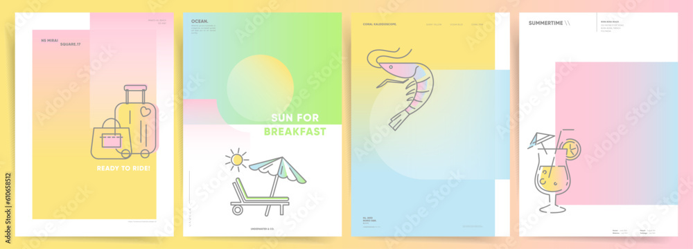 Summer Gradient. Soft Colors Backgrounds with Geometric Elements for Abstract Creative Graphic Design. Vector Cover, Poster, Brochure Collection. Trip, Beach Cocktail Party, Relaxation Themes. Summer Gradient. Soft Colors Backgrounds with Geometric Elements for Abstract Creative Graphic Design. Vector Cover, Poster, Brochure Collection. Trip, Beach Cocktail Party, Relaxation Themes.