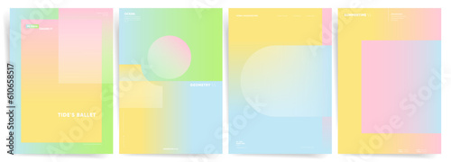 Summer Gradient. Soft Colors Backgrounds with Geometric Elements for Abstract Creative Graphic Design. Vector Cover, Poster, Brochure Collection.