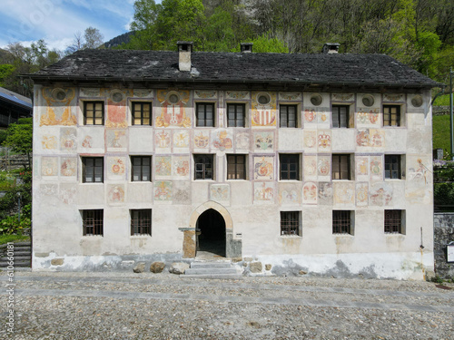 Drone view at the church of Lottigna in Blenio valley on Switzerland photo