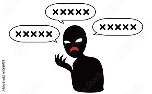 陰口を言う悪人イメージの人物のイラストと吹き出しの素材