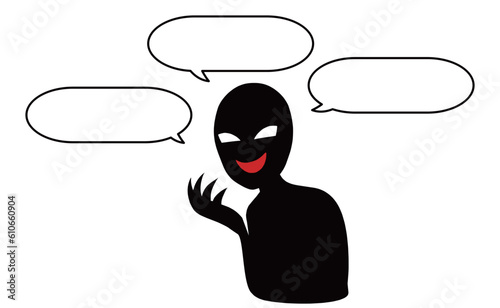 陰口を言う悪人イメージの人物のイラストと吹き出しの素材