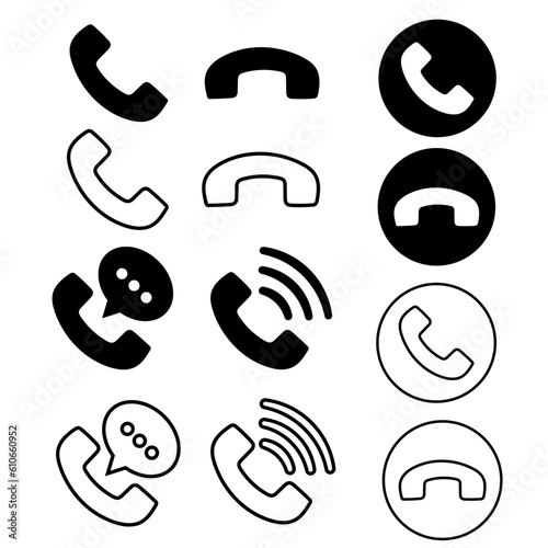 set black icon for web sites and mobile applications handset. call symbol vector. reject a call, accept a call, answering machine