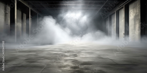 Concrete floor and smoke background. Generative AI