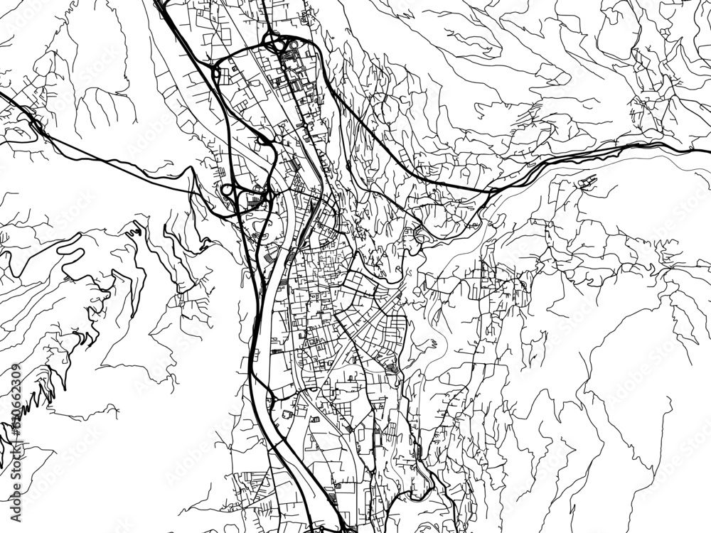 Vector road map of the city of  Trento in the Italy on a white background.
