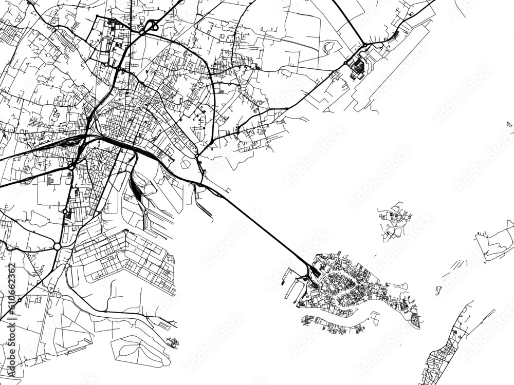 Vector road map of the city of  Venice in the Italy on a white background.