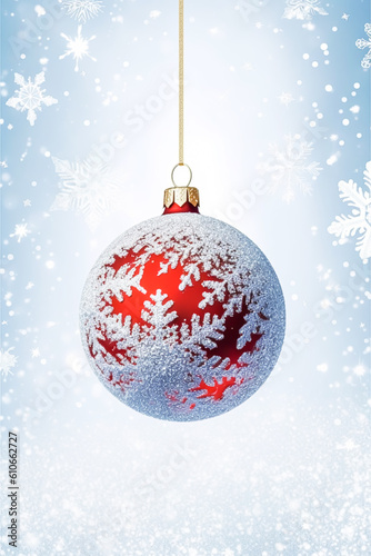 Christmas bauble on a snowy winter background  Merry Christmas and Happy Holidays wishes  generative ai