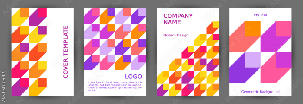 Business brochure cover layout collection vector design. Bauhaus style creative folder layout