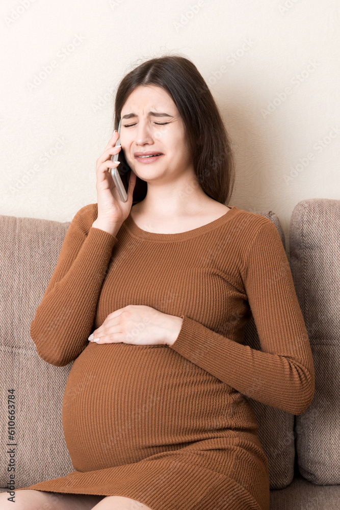 pregnancyexpectation concept. happy pregnant woman talking on smartphone at home pregnancyexpectation concept. happy pregnant woman talking on smartphone at home