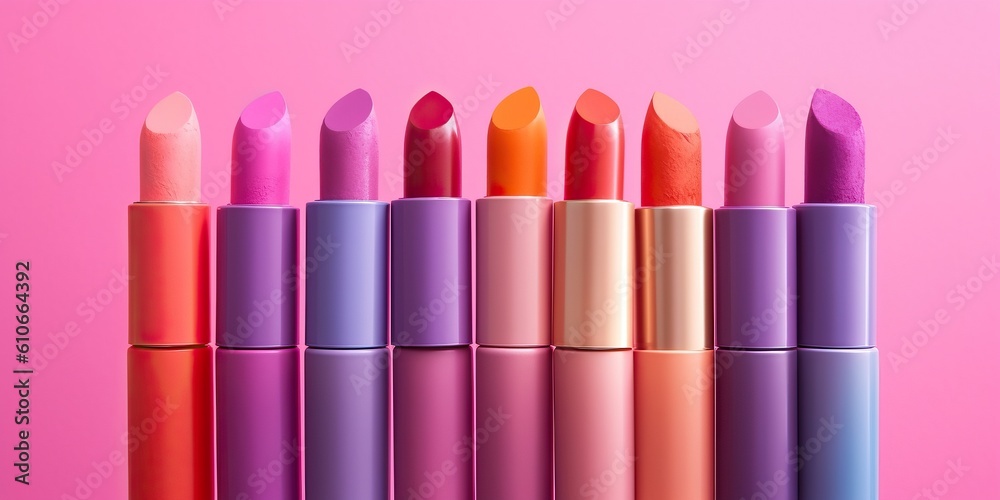 Lipsticks in different shades ideal for cosmetics backgrounds, generative ai Lipsticks in different shades ideal for cosmetics backgrounds, generative ai