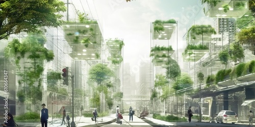 Futuristic sustainable city, urban background, generative ai © FrankBoston
