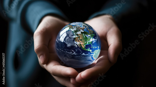 Hands holding Planet Earth environment friendly concept