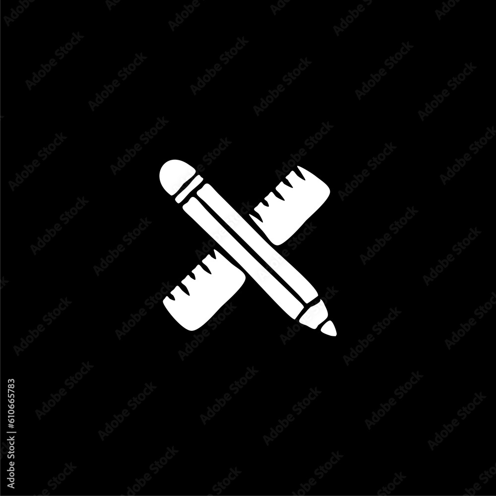 Pencil and ruler icon icon isolated on black background Pencil and ruler icon icon isolated on black background