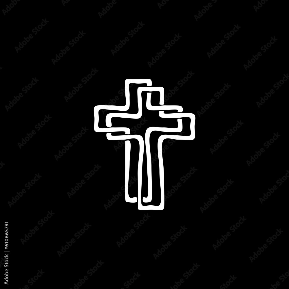 Religion Cross outline hand drawn icon isolated on black background Religion Cross outline hand drawn icon isolated on black background