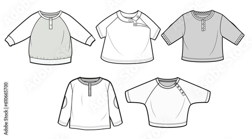 Kids Infant Long Sleeve T-shirt  Infant Tee Sweater  Fashion Illustration  Vector  CAD  Technical Drawing  Flat Drawing  Template  Mockup.