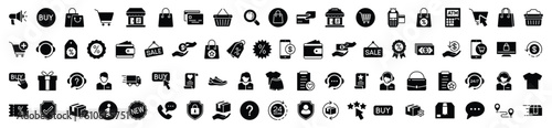 Shopping flat icons vector set. Online shopping, e-commerce icon collection. Cart, shop, buy, sale, mobile, buttons, pay, discount, delivery and more icon for apps and websites, symbol illustration	