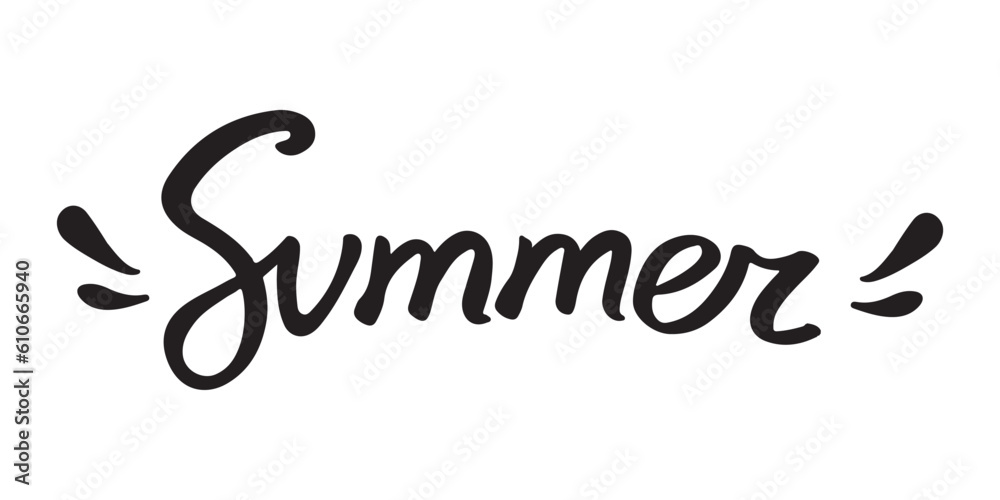 Summer word hand drawn lettering. Vector black typography isolated on white background. Design for prints, poster, banner