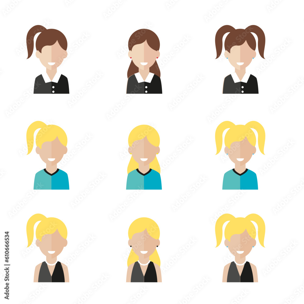 Simple avatar icons of various business women. Icon isolated on white background. Simple avatar icons of various business women. Icon isolated on white background.