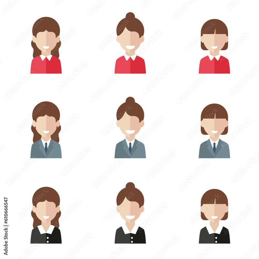Simple avatar icons of various business women. Icon isolated on white background. Simple avatar icons of various business women. Icon isolated on white background.
