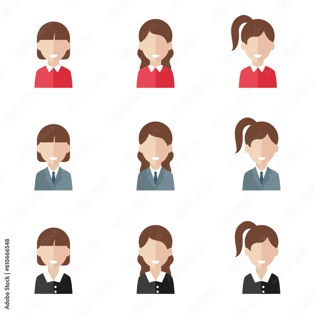 Simple avatar icons of various business women. Icon isolated on white background. Simple avatar icons of various business women. Icon isolated on white background.