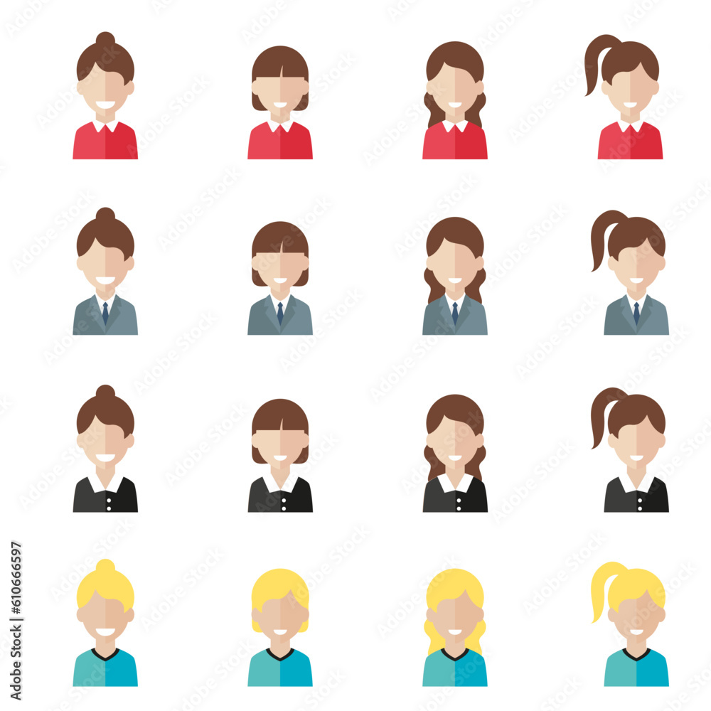 Simple avatar icons of various business women. Icon isolated on white background. Simple avatar icons of various business women. Icon isolated on white background.