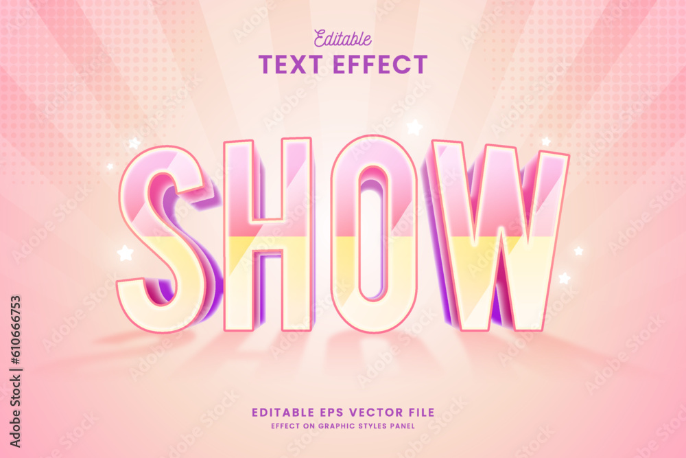 decorative editable cute 3d show text effect vector design