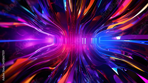 Create a futuristic and technology-themed abstract background image with vibrant neon colors and dynamic shapes.