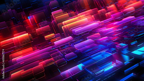 Create a futuristic and technology-themed abstract background image with vibrant neon colors and dynamic shapes.