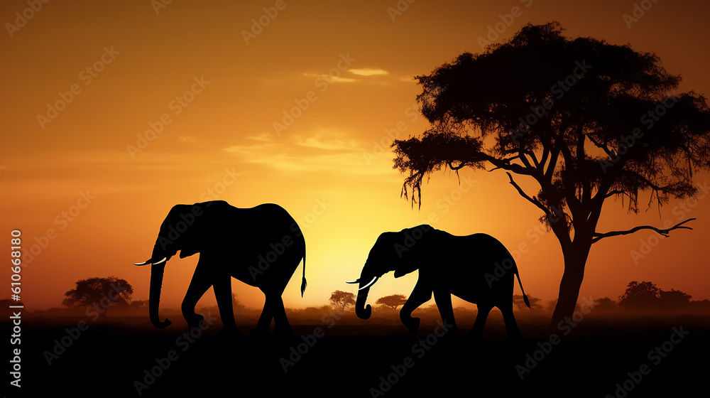 elefantes no por do sol na africa 
