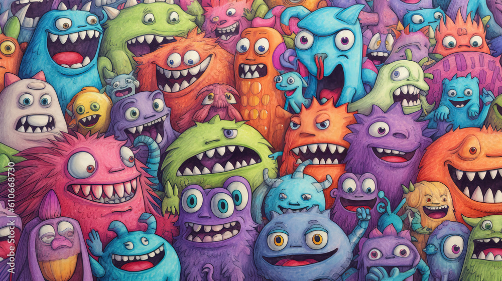Doodles happy monster background Doodles happy monster background
