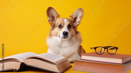 cachorro estudante com livros  © Alexandre