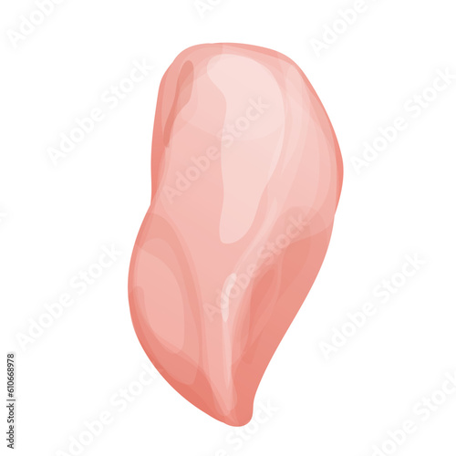 Chicken fillet meat part breast top view in cartoon style isolated on white background. Boneless raw ingredient