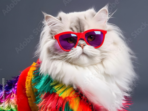 Persian kitten in pride parade. Concept of LGBTQ pride. AI generated