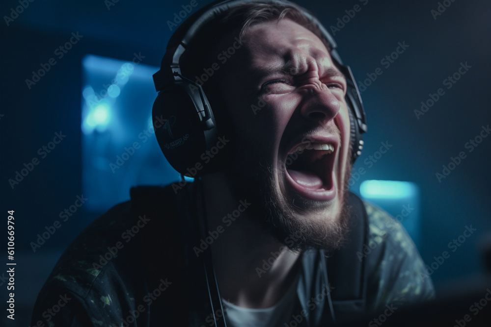 A portrait of a professional gamer with tears of joy streaming down their face, overwhelmed with the thrill of triumph Generative AI A portrait of a professional gamer with tears of joy streaming down their face, overwhelmed with the thrill of triumph Generative AI