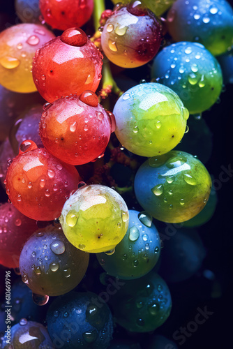 Colorful grapes soaked in water.