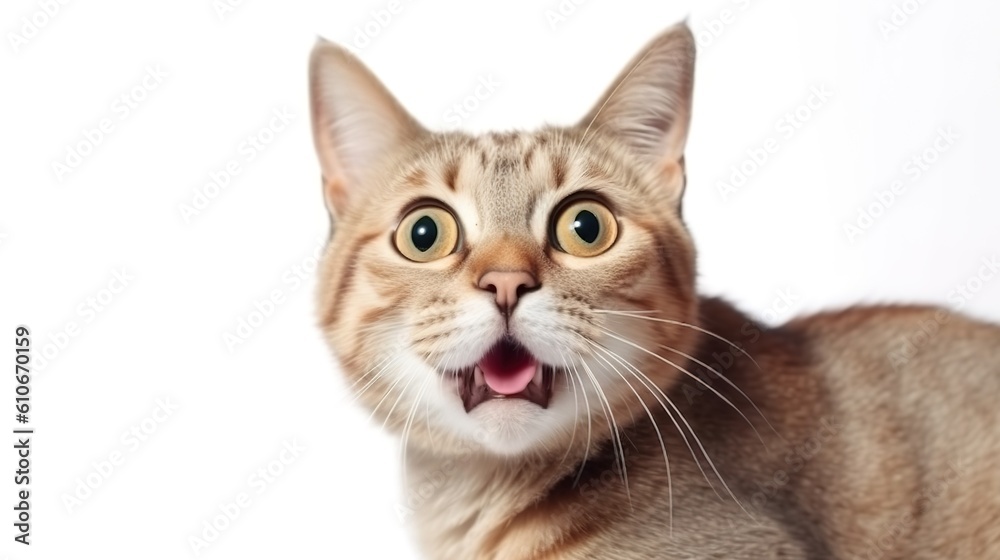very surprised ginger cat with wide open mouth isolated on white background. generated ai