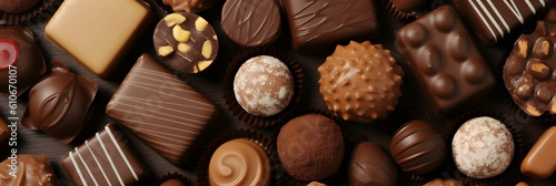 Various types and shapes of chocolate wallpaper background. AI generated