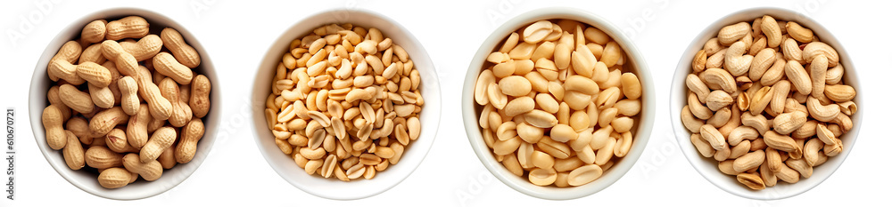 Peanut on white bowl, aerial view with transparent background, Generative AI Technology Peanut on white bowl, aerial view with transparent background, Generative AI Technology