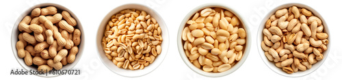 Peanut on white bowl, aerial view with transparent background, Generative AI Technology photo