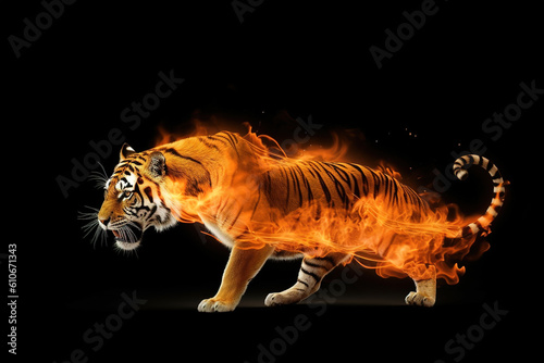 Image of an angry tiger with flames. Wildlife Animals. illustration, generative AI. © yod67