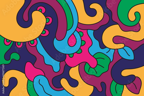Psychedelic vector hand-drawn doodle pattern  wavy background.