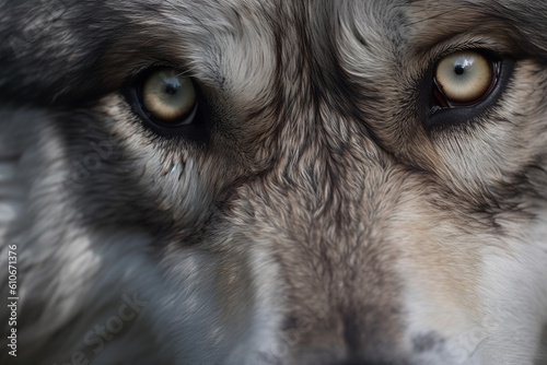 Image of close up of wolf eyes. Wildlife Animals. illustration, generative AI.