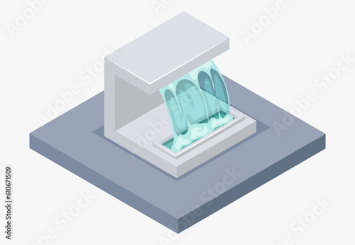 Isometric fountain with outdoor park cascade isolated vector illustration EPS10.
