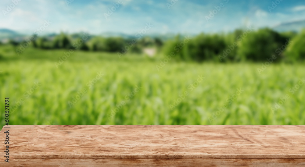 Fototapeta premium beautiful landscape of a defocused field with a focused tablet