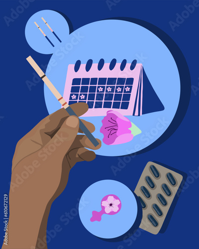 Vector isolated illustration of ovulation test. The period of conception. Fertility. Stimulation of ovulation. Preparation for fertilization.