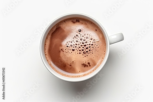 Top View of Isolated Hot Chocolate Mug on White Background
