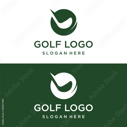 Golf ball and stick and golf course logo template design. Logo for professional golf team, golf club, tournament, business, event.