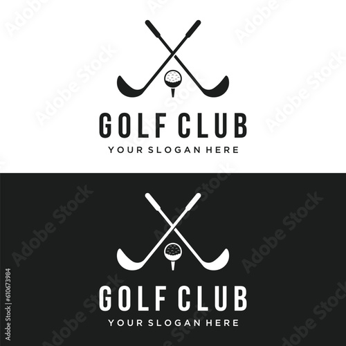 Golf ball and stick and golf course logo template design. Logo for professional golf team, golf club, tournament, business, event.