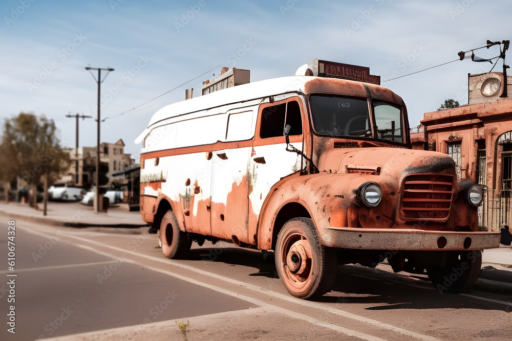 Rusty truck on the road Rusty truck on the road