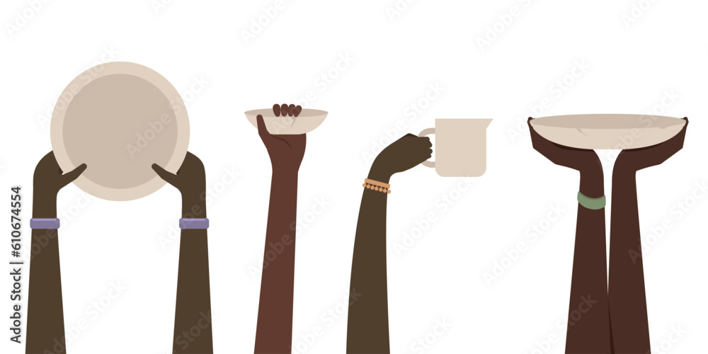 Starving People Poverty Stricken Starving Famine Hands Illustration